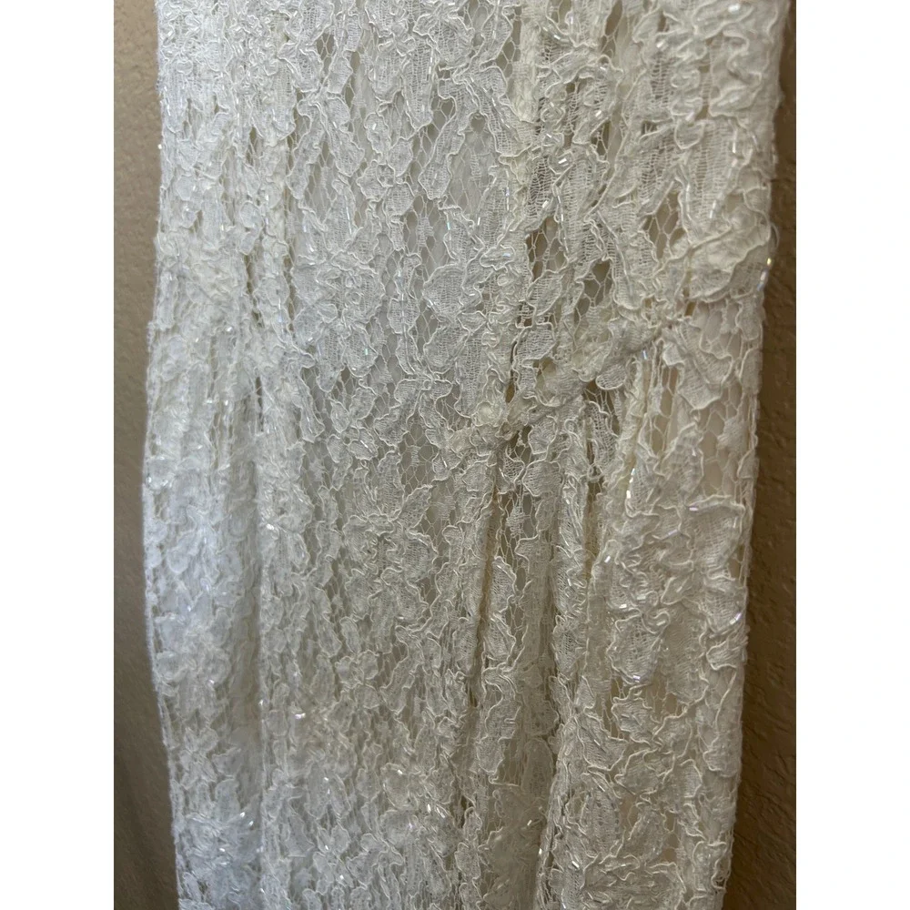 Vintage 90s Cache Ever After Ivory Lace Sequin Maxi Gown Dress Womens 6 Ivory - Picture 12 of 16